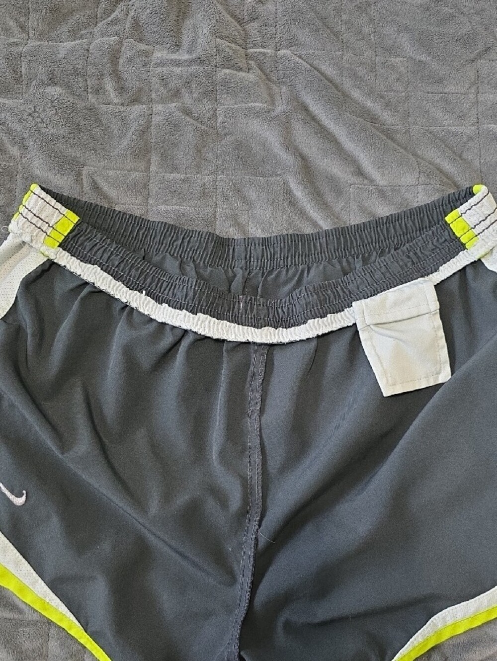 Nike Women's Black Athletic Shorts with Neon Yellow Trim - Picture 3 of 3